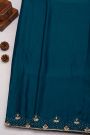 Designer Crepe Peacock Blue Saree With Florals And Diamonds With Kardhana Work Border