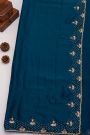 Designer Crepe Peacock Blue Saree With Florals And Diamonds With Kardhana Work Border
