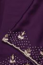 Designer Crepe Purple Saree With Florals And Diamonds With Kardhana Work Border