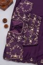 Designer Crepe Purple Saree With Florals And Diamonds With Kardhana Work Border