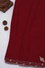 Designer Crepe Maroon Saree With Florals And Diamonds With Kardhana Work Border