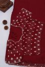 Designer Crepe Maroon Saree With Florals And Diamonds With Kardhana Work Border