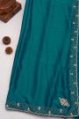 Designer Crepe Peacock Blue Saree With Florals And Diamonds With Kardhana Work Border