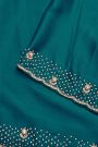 Designer Crepe Peacock Blue Saree With Florals And Diamonds With Kardhana Work Border