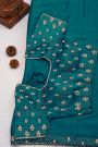 Designer Crepe Peacock Blue Saree With Florals And Diamonds With Kardhana Work Border
