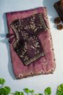 Designer Crepe Purple Saree With Floral Jaal In Zardozi Work Border