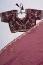 Designer Crepe Purple Saree With Floral Jaal In Zardozi Work Border