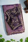 Designer Crepe Purple Saree With Floral Jaal With Zardozi Work Border