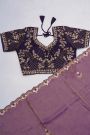 Designer Crepe Purple Saree With Floral Jaal With Zardozi Work Border