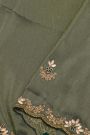 Designer Crepe Grey Saree With Floral And Leaves In Zardozi And Sequins Work Border