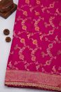 Designer Georgette Magenta Saree With Florals And Leaves With Zig-Zag Lines Border