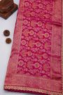 Designer Georgette Magenta Saree With Florals And Leaves With Zig-Zag Lines Border