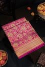Banarasi Silk Pink Saree With Cross Lines And Temples Border