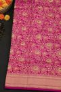 Banarasi Silk Pink Saree With Cross Lines And Temples Border