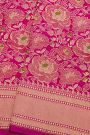 Banarasi Silk Pink Saree With Cross Lines And Temples Border