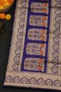 Banarasi Silk Navy Blue Saree With Florals And Leaves With Peacocks In Zari Border