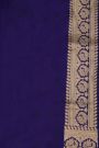 Banarasi Silk Navy Blue Saree With Florals And Leaves With Peacocks In Zari Border
