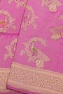 Banarasi Silk Pink Saree With Florals And Circles In Zari Border