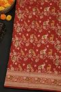 Banarasi Silk Brick Red Saree With Florals And Birds With Diamonds