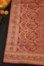 Banarasi Silk Brick Red Saree With Florals And Birds With Diamonds