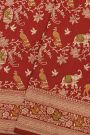Banarasi Silk Brick Red Saree With Florals And Birds With Diamonds