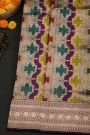 Banarasi Silk Multi-Colour Saree With Florals And Diamonds In Lines Border