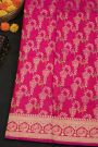 Banarasi Silk Pink Saree With Florals And Peacocks With Diamonds Border