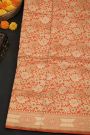 Banarasi Silk Peach Saree With Florals And Leaves Border