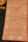 Banarasi Silk Peach Saree With Florals And Leaves Border