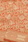 Banarasi Silk Peach Saree With Florals And Leaves Border