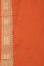 Banarasi Silk Peach Saree With Florals And Leaves Border