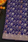Banarasi Silk Navy Blue Saree With Florals In Cross Checks
