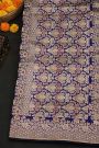 Banarasi Silk Navy Blue Saree With Florals In Cross Checks