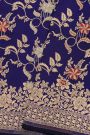 Banarasi Silk Navy Blue Saree With Florals In Cross Checks