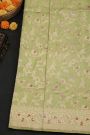 Banarasi Silk Pista Green Saree With Florals And Leaves Jaal