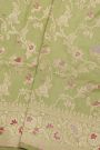 Banarasi Silk Pista Green Saree With Florals And Leaves Jaal