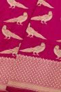 Banarasi Silk Pink Saree With Florals In Cross Checks With Zig-Zag Lines Border