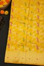 Banarasi Silk Yellow Saree With Florals And Leaves In Zari Border