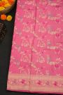 Banarasi Silk Pink Saree With Florals And Birds With Diamonds Border