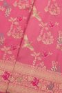 Banarasi Silk Pink Saree With Florals And Birds With Diamonds Border