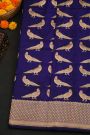 Banarasi Silk Navy Blue Saree With Florals In Cross Checks Border
