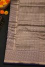 Banarasi Silk Navy Blue Saree With Florals In Cross Checks Border