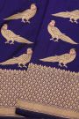 Banarasi Silk Navy Blue Saree With Florals In Cross Checks Border