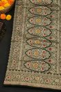 Banarasi Silk Bottle Green Saree With Floral Jaal Border