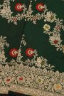 Banarasi Silk Bottle Green Saree With Floral Jaal Border