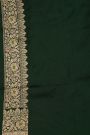 Banarasi Silk Bottle Green Saree With Floral Jaal Border