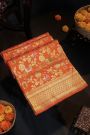 Banarasi Silk Orange Saree With Diamonds With Cross Lines Border