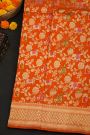 Banarasi Silk Orange Saree With Diamonds With Cross Lines Border