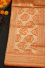 Banarasi Silk Orange Saree With Diamonds With Cross Lines Border