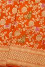 Banarasi Silk Orange Saree With Diamonds With Cross Lines Border